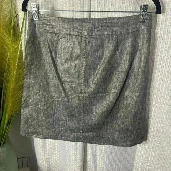 Eileen Fisher Women’s Petite Small Silver Gray Linen Front Flap Mini Skirt - Picture 3 of 9